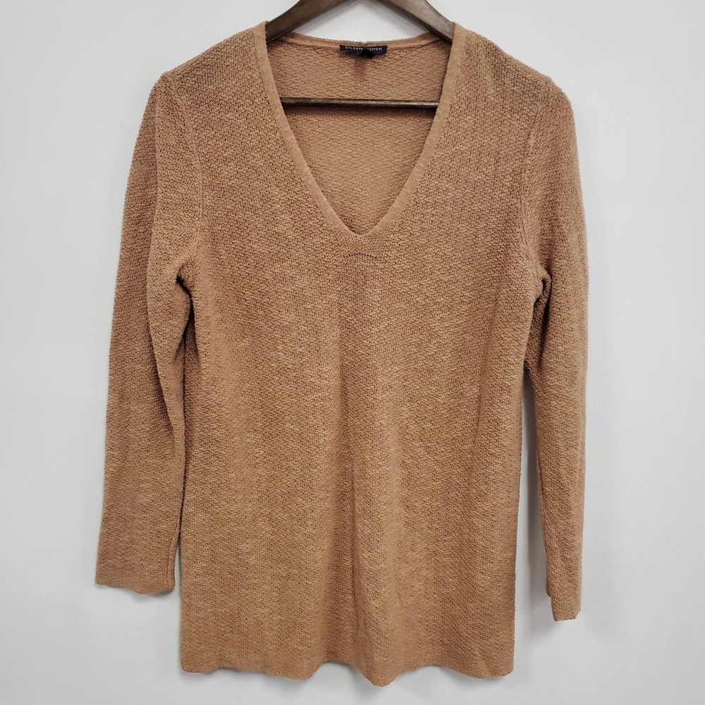 Eileen Fisher Womens Organic Linen Cotton Tunic Sweater Size XS Tan Sustainable